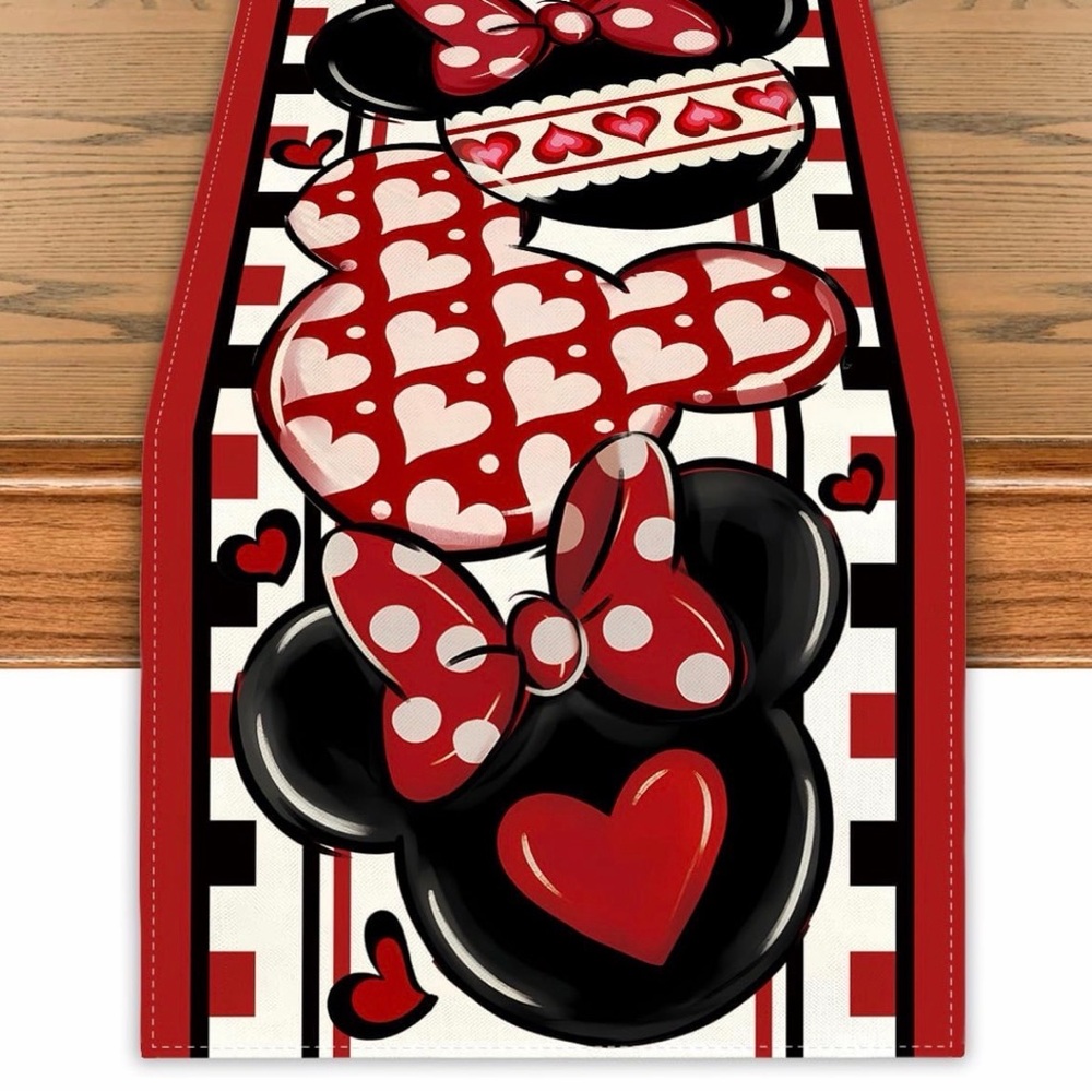 New 13x72 Table Runner Disney Minnie Mouse Valentines Day Fabric Mantel Scarf - Picture 2 of 7